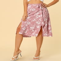 ALLEGRA K Ženski visoko elastični struk prorez A-line remen cvjetni print midi suknja
