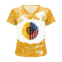 ECQKAME USA zastava 4. srpnja Dan nezavisnosti Ženska majica Ženska vrhova Modna casual labava bluza Dan Nezavisnosti Ispiši v izrez Majice Bluza Print Tee Yellow XXL