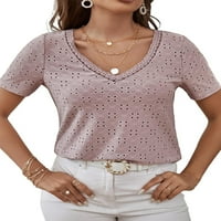 Ženske bluze i tee Regularna lagana rasta ravna povremena ravnica V izrez prašnjave ružičaste majice