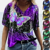 Ženske tunike vrhovi leptir za ispis rezervoara Ljeto V izrez b bluza