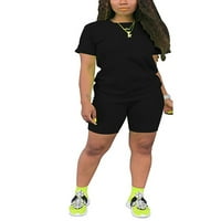 GLONME Ženska trakcijska set Casual Sports Tops Shorts Jogger kratki rukav Active odjeća crna 2xl