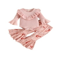 Toddler Baby Girls Proljeće Jesen odijelo setovi ružičasti ružičasti ruff ruffle rubs + plamen hlače