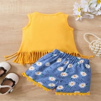 Karuedoo Toddler Baby Girl Ljetna odjeća Letter bez rukava Tassel Cisterne prsluk + cvjetni kratkih hlača