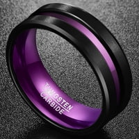 Crni volfram prstenovi za muškarce Žene ljubičaste utora za vjenčane trake zabrinute ivice udobnosti
