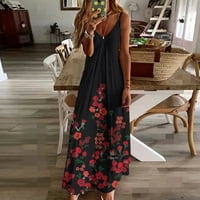 Funicet haljine za žene plus veličine maxi dressy casual cvjetni V-izrez ljetni špageti haljina za odmor