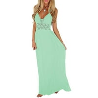 Ležerne ljetne haljine za žene V-izrez Solidna elegantna čipkasto plaža Crochet Bohemian Maxi dugačka haljina