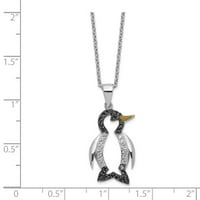 Čvrsti srebrni srebrni emajlirani CZ CUBIC Zirconia Penguin 18in privjesak ogrlica Charm lanac - sa