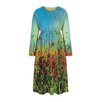 Ljetna haljina Ženska ležerna modna cvjetna sitnica s dugim rukavima V-izrez za žene za žene