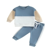 Bagilaanoe Toddler Baby Boy duge hlače Podesite kontrastnu boju dugih rukava dugih rukava + duks 3T