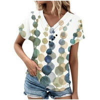 Cvjetni uzorak majice za žene Ležerne prilike ljeto kratkih rukava Asimetrični gumb V izrez Grafički