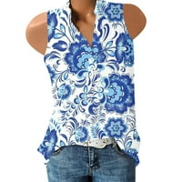 Korashan ženski gumb Grafički tee ispisali V-izrez kratki rukav letnji ležernu formalnu svestranu majicu Top plave l