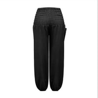 DTIDTPE široke pantalone za noge za žene Ženske dugme Visoki džep za struk Elastična čvrsta boja Slim