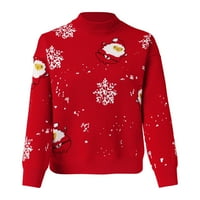 Ženski džemper modni božićni tisak džemper s visokim vratom Dugi rukav džemper crveni m