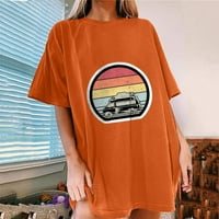 AOKSEE Bluze za ženske ljetne plaže s kratkim rukavima odštampana Ležerna majica narandže