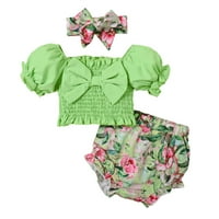Meseci dečjièèke dečje odeće meseci devojke Ljetne odjeće postavljaju djecu za djecu s mjehurićima Top kratke hlače Traka za glavu zelena