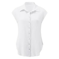 Košulje za žene Ljeto Ležerne prilike pamučne posteljine kratkih rukava Majica Labavi fit gumb dolje
