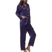 Lovskoo Satin Pajamas Womens Lounge setovi Dva set gumba dole noćna odjeća Mekane vrhove dugih rukava