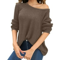 Sanbonepd Woman modni dugi rukav s ramena pletene džemper šuplji ležerni vrh