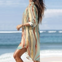 DMQupv Womens plus haljine Veličine Žene proljetne casual haljine Ljetna haljina plaža Stil Print Haljina s dugim rukavima Ženska haljina Khaki Mala