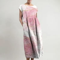 Usmixi haljine za žene plus veličine Comfy pamučna posteljina ljetna cvjetna labava ljuljačka dugačka