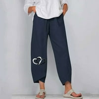 Rewentine ženske pantalone na čišćenju Ljeto Ležerne prilike pamučne posteljine za ispis džepora crna