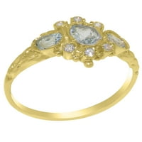 Britanska napravljena 14k žuto zlato prirodni akvamarinski i dijamantni prsten izjave o ženu - veličine