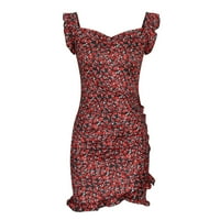 Ljetne haljine za žensko tisak bez rukava haljina s cvjetnim uzorkama V-izrez ruffle Mini Slim Fit Y2K