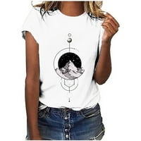 Xihbxyly Ljetni vrhovi za žene kratkih rukava za okrugli vrat Smiješni vintage mjesec ispisuju majicu