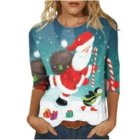 Majice Olinnn za žene Modne dame labave ležerne crtane crtice Slatka jelena print rukavi božićni trendi