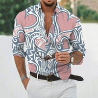 Muška havajska majica dugih rukava casual gumb dolje cvjetno tiskovine na plaži s džepom