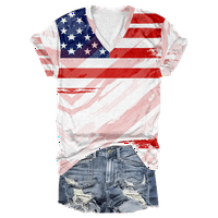 Američka zastava V izrez za žene 4. jula Patriotska majica kratka rukava