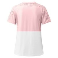 Honeeladyy ponude Žene Elegantne rezovene kratkih rukava čipke vezene bluze Dressy Blok Blok majica Crewneck Tunic Toes Pink