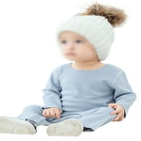 Grianlook novorođenčad tople tipke Kombinezon Solidarna boja elastična struka Početna odjeća za spavanje s dugim rukavima plavo