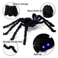 Halloween Light up plišani pauci, blistavi crni dlakavi pauci s ljubičastim svjetlima, realistični Halloween