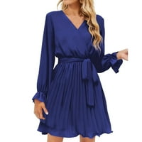 Haljine za žene V-izrez dugih rukava s dugim rukavima kratke trendi modne haljine plave xl
