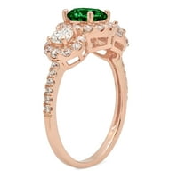 1.79ct okrugli rez zeleni simulirani smaragd 14k ružičasti ružičasto zlato graviranje izveštaja godišnjica Angažovanje vjenčanja Trobotna prstena veličine 10,25