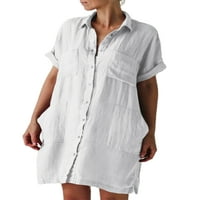 Leuncero Beach kratka haljina za sunčanje za ženske košuljene košulje od pune boje V-izrez Dnevna odjeća