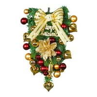 Veštački božićni suzav venac ukrašen crvenim kugličnim ukrasima, borovima, bobičastom klasterima, vrpcom,