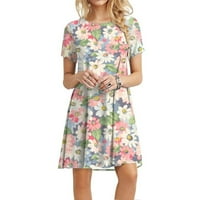 Ladies Sunflower Print Retro suknje Ljeto kratki rukav Longuette suknje Modna labava ljuljačka haljina