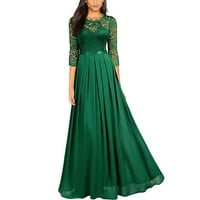 SoftMallow ženska večernja haljina šifon okrugli vrat duge haljine šivene čipke djeveruše haljine zelena