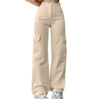 Ženska habanje multi struka tri džepna pantalona struka teretna hlače casual pantalone ženske casual pantalone bež m