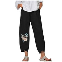 Žene casual labave hlače Cvjetni print ljetni za slobodno vrijeme Obrežene hlače plus size pamučne posteljine udobne padajuće hlače elastične struke iregularne noge pantalone svijetle plave xl