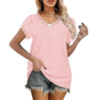 Žene T majice V izrez Loose Čipka ženke Otišana odjeća Trendy Comfy Beach Style Leisure Žene Ljeto Hladno