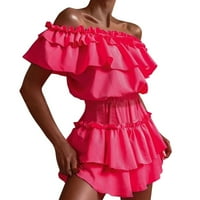 Žene Ljetne haljine Modni ispis Ruffle s kratkim rukavima Haljina hladna ramena elastična struka mini