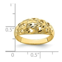 Čvrsta 14K žuto zlato i dijamantsko rezanje srca prstenaste prstena veličine 7,5