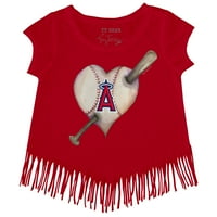Djevojke Toddler Tiny TurnIp Red Los Angeles Angels Heart Bat Fringe majica