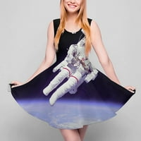Ženska haljina za žensku haljinu astronauta Smešno tiskano sandress mini bez rukava