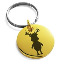 Zlatno pobuna od nehrđajućeg čelika Rudolph rezano urezano mali medaljon krug šarm privjesak za ključeve