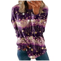 APEPAL WOMENS Jednostavna linija dugih rukava Ležerni grafički pulover Duksevi vrhovi majica tamno ljubičasta