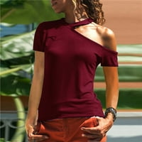 Fjofpr Ženska odjeća Žene Ljeto Jednokrevetne rame Solid Color T-majice Casual Chort rukava Bluza